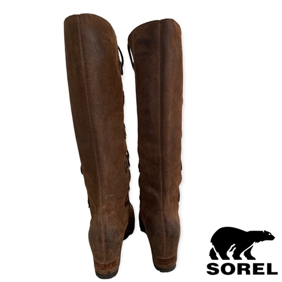 Sorel Joan Of Arctic Wedge Tall Leather Boots Lace Up EUC Size - 6 - Picture 4 of 9
